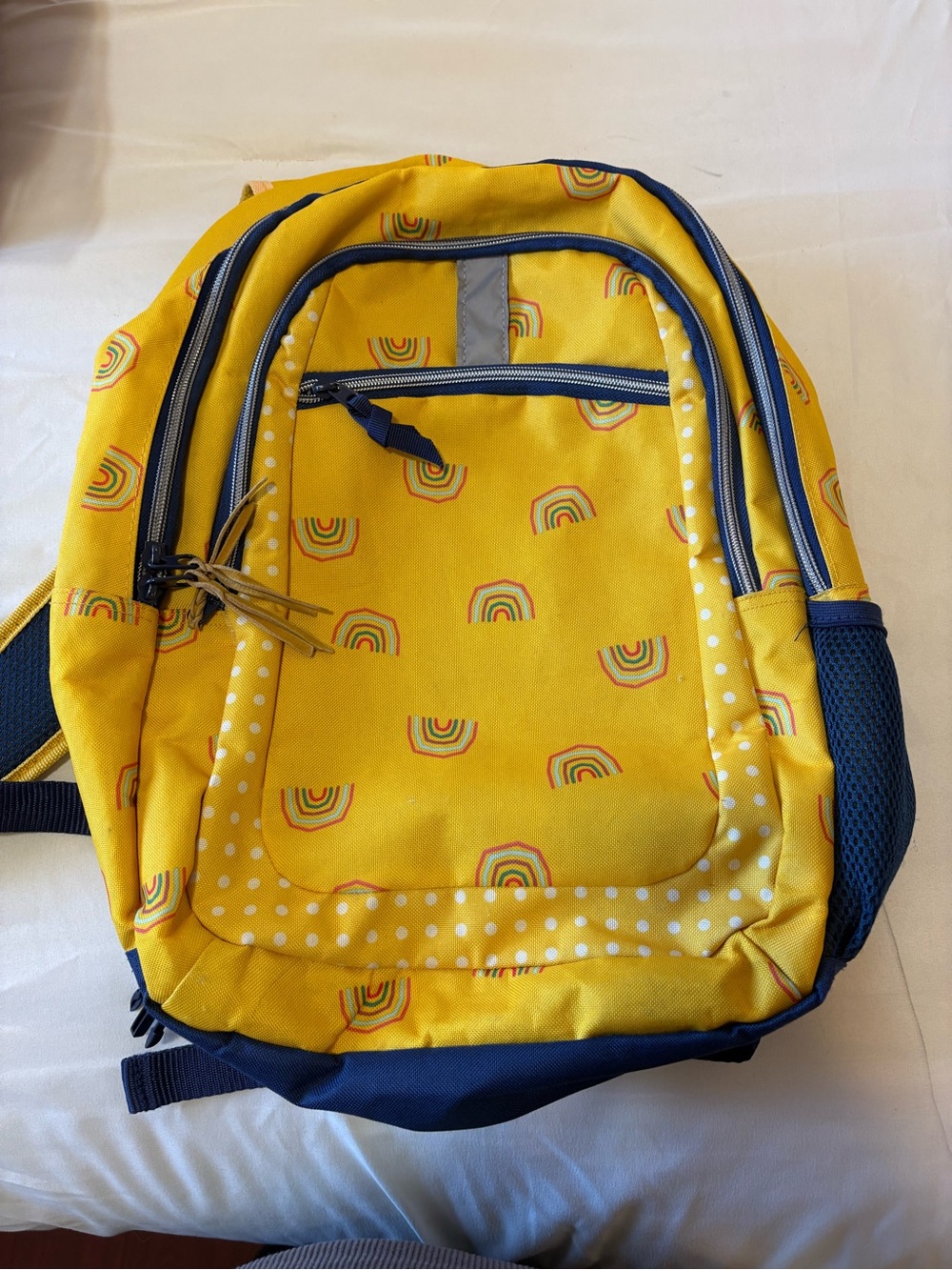 Target Yellow Kids Backpack with Rainbow Print and Navy Accents